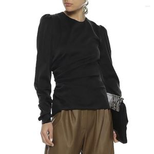 Blouses femininas 2023 Moda da primavera Roughed Stretch Setin Setin Top Black Sirts Mulheres