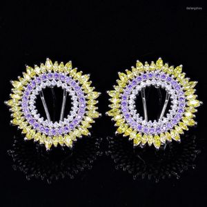 Stud Earrings ThreeGraces Fashion Yellow Purple CZ Crystal Big Hollow Round For Women Trendy Wedding Party Jewelry ER931