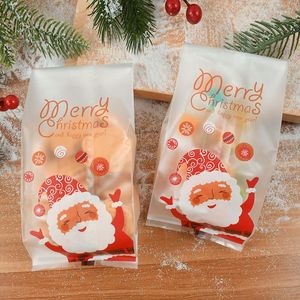 Decorações de Natal 25pcs Papai Noel Sacos de doces Noel Presentes de biscoito embalagem de plástico transparente para a decoração da casa de Natal Navidad
