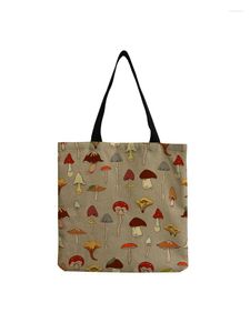 Bolsas de noite Cores brilhantes Cartoon Cogumelo Tote impresso Planta Personalidade floral Menina Bolsa de ombro Arte de grande capacidade Armazenamento ao ar livre