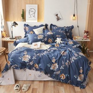 Bedding Sets Cotton Set Blue Flowers Duvet Cover Bed Sheet/Linen Pillowcases 4pcs For Adults