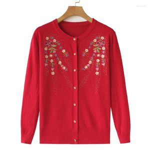 Women's Knits Women Embroided Knit Sweater Large Size Autumn Elderly Female Knitted Cardigans Single-breasted Jacket Mujer H47