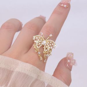 Wedding Rings 2023 Design Fashion Jewelry Opening High-grade Copper Inlaid Zircon Butterfly Ring Luxury Shiny Cocktail Party For Wome