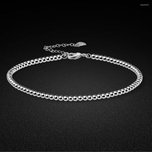 Anklets Summer äkta Pure 925 Silver Anklet Women's Ankle Armband 3mm Pärled Chain 27cm Beach Sandals Jewelry Birhday Gift