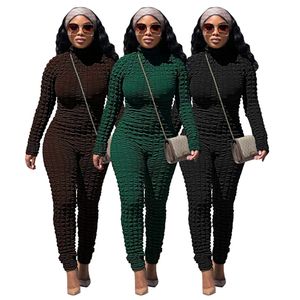 Partihandel bubbla jumpsuits kvinnor plus storlek 2xl långärmad rompers casual dragkedjan bodycon jumpsuits höstkläder en bit kläder overaller fasta leggings 8702