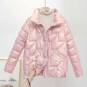 Women s Down Parka Jacket Winter Female Glossy Cotton Jackets Stand Collar Casual Warm Parka Short Coat Outwear 221231