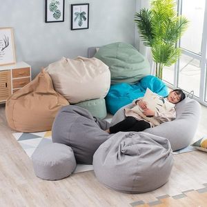 Chair Covers 1 Piece Large Small Lazy Sofas Cover Chairs Without Filler Linen Cloth Lounger Seat Bean Bag Pouf Puff Couch Tatami Living Room