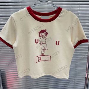 Top Donna Abbigliamento firmato T-shirt Miui Cartoon Cat Girl Stampa T-shirt corta a vita nuda Colori Bordi T-shirt manica corta Top per donna Cotone