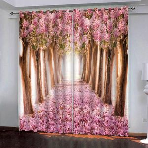 カーテン3D美しいピンクの桜の豪華な厚さリビングルームの寝室のウェディングキッチンカーテンホームデコレーション