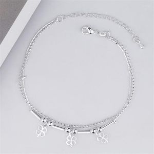 Anklets Kofsac Four Clover Bracelets Dziewczyna Boso sandałowa biżuteria na plażę 925 srebrne srebrne dla kobiet Prezenty