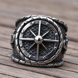 Pierścienie klastra fajny Viking Compass Pierścień Nordic Stal Stael Locomotive Anchor Męska marynarz marynarz biżuteria hurtowa biżuterii