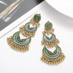 Dangle Earrings Ethnic Green Long Drop Turkish Jewelry Dripping Oil Eye Gold Color Piercing 2023