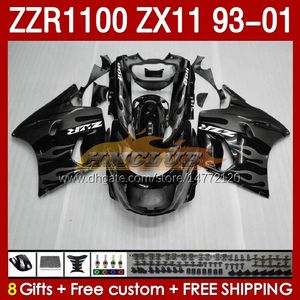 Body For KAWASAKI NINJA ZX-11 R ZX-11R 93 01 ZZR1100 1993 1994 1995 1996 1997 165No.128 ZZR-1100 ZX 11 R 11R ZX11 R ZZR 1100 CC ZX11R 1998 1999 2000 2001 Fairing grey flames