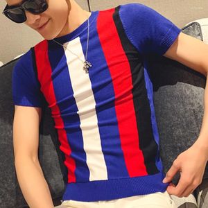 Męskie polo wysokiej jakości lato High 2023 Stripe Hit Kolor Short Sleeve Polo Shirt Men Men Slim Fit Oddychający swobodny hombre