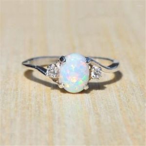 Bröllopsringar modyle design vit eld opal ring mode smycken kvinnor silver färg zirkon