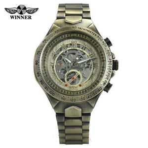 Good News Winner Men Men Automatic Watch New Vintage Bronze Mechanical Watch 10M Business de aço inoxidável à prova d'água relógio179J