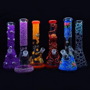 Glow In The Dark Beaker Bong 11 Inch 5mm New Design Glass Water Pipe Cool Hand Painting Colorful Oil Dab Rig