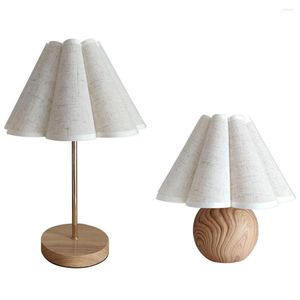 Table Lamps Korean INS Style Wood Fabric Skirt-Like Lamp White Linen Round Bedside Suitable For Family Bedroom Decorati