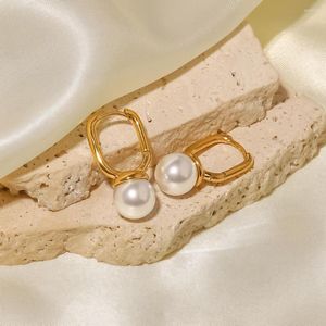 Orecchini a cerchio Uworld Vintage 18k placcato oro gioielli in acciaio inossidabile regalo a forma di U conchiglia perla per le donne Bijoux Acier Inoxidable Femm