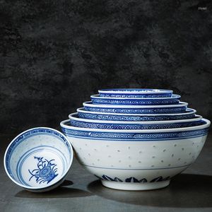 Bowls 5/6/7/8/9 Inch Vintage Chinese Blue And White Porcelain Rice Jingdezhen Hollow Ceramic Tableware Ramen Soup Bowl Dragon