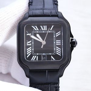 Luxury Black Mens relógios clássicos de relógio mecânico automático de couro 40mm de qualidade perfeita