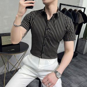 Men's Casual Shirts Plus Size 4XL-M Summer Business Formal Wear Short Sleeve Striped Men Clothing 2023 Slim Fit Office Chemise Homme