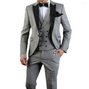 Men's Suits Gray Slim Fit Wedding For Men 3 Piece Custom Groom Tuxedos Peaked Lapel Man Fashion Clothes Set Jacket Waistcoat With Pant