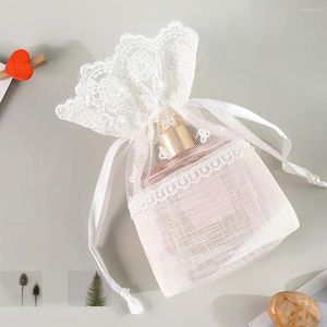 Present Wrap 5st/Set Pouch DrawString vid användning Polyester Tiny Rose Burlap White Storage Candy Bag For Party