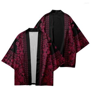 Roupas étnicas Burundy Caju Flores Impressas Verão Japonês Kimono Beach Shorts Harajuku Cardigan Mulheres Homens Casual Solto Streetwear