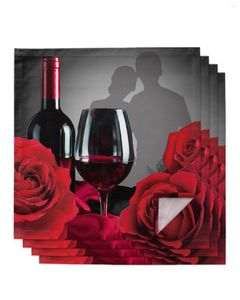 Table Napkin Valentine'S Day Rose Flower Red Wine Napkins Cloth Set Tea Towels Birthday Wedding Party Decoration