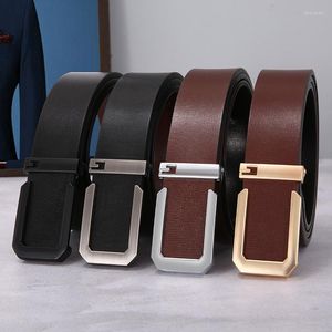 Bälten 3.5 cm Business Men's Leather Belt Casual Alloy Pin Buckle Two-Layer Cowhide Suit Design för män