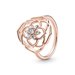 Rosenblüten-Blumenring mit Originalverpackung für Pandora, authentischer Sterling-Silber-Hochzeitsschmuck für Frauen und Mädchen, CZ-Diamant, Geschenk-Ring-Set für Freundin