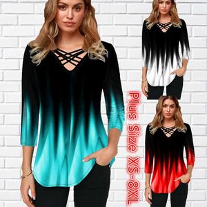 T-shirt da donna 2022 Donna Casual sfumata stampata Top con spalline Collo OmbreT Camicia femminile Casual colorata Mezza manica Camicia allentata Pullover Nuovo T230104