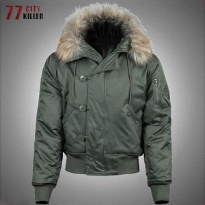 Utomhusjackor hoodies militär taktisk parkas män vinter tjock päls krage puffer bombplan jackor mens n2b utomhus vindtät långa vindbrytare rockar 0104