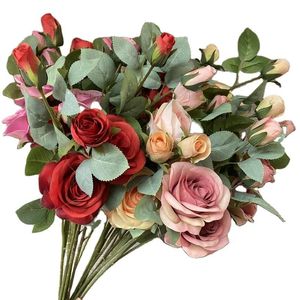 Long Branch 4 Buds Rosas B￺lgaras Flores Bouquet Flores Artificiais Ade￧os de Fotografia Centerpieces Home Decora￧￣o