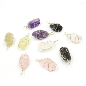 Pendant Necklaces Reiki Healing Wire Wrap Natural Stone Charm Irregular Ore Rock Quartz Pink Clear Purple Yellow Crystal For Women
