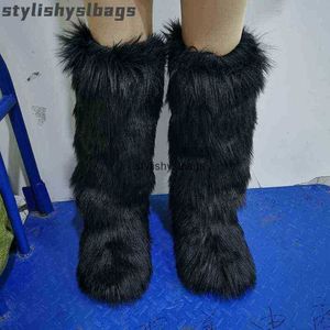 Boots Thigh High Fluffy Boots Ladies Furry Faux Fox Fur Long Warm Shoes Women New Designer Plush Knee High Fur Boots Girls 010423H