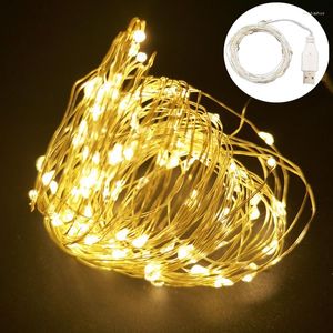 Strängar 4st USB Fairy Silver Filigree LED String Lights Chile Decorations For Home Garland Garden Outdoor Decor Lamp Waterproof