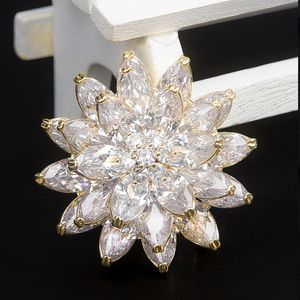 Luxury Sparkling Three-layer Snow Lotus Zirconia Brooch Women's Sweater Suit Corsage Shawl Button Clothing Accessories