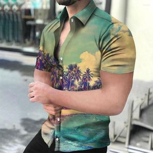 Men's Casual Shirts Men's Aloha Shirt Hawaiian Holiday Coconut Tree Print Short Sleeve V-neck Top Beach Male T-shirt Pullover Oversized