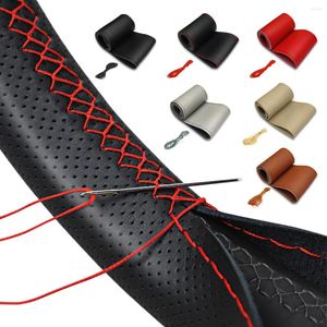 Steering Wheel Covers DIY Car Cover For 38cm 15inch Universal Auto Interior Accessories Kits Leather Needles Thread Soft Anti-Slip