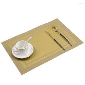 Table Mats 4pcs Gold Placemats Washable PVC Dining Set Weave Mat Diagonal Frame Teslin Cloth Disc Bowl Nonslip Easy Clean Pad