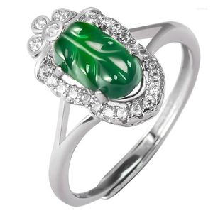 Anelli a grappolo Burmese Jade Leaf Fashion Natural Emerald Jadeite Designer gemstone Green Reghi Regali Gioielli 925 Silver Gift Women Luxury