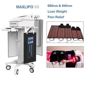 非侵襲的5D Maxlipo Lipolaser Slimming 650NM 940NM Lipo Laser Fast Fat burning削減抗セルライト機器機器会社疼痛療法5つの治療パッドを使用して