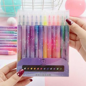 12pcs Highlighter Double-Ongher Art Marker Pens Pastel Liquid Fluorescent Pen School Color School Journal Journal