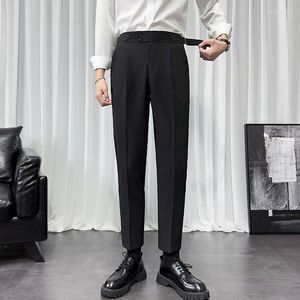 Mäns kostymer Spring och Autumn Italy Business Dress Suit Pants Men High Waist Office Social Pantalones Slim Wedding Trouser E83