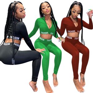 Fall Winter Tracksuits Women Outfits Long Sleeve Jacket Crop top and Leggings Two Piece Sets Casual Workout Sportswear Solid Sweatsuits Jogger suits 8591