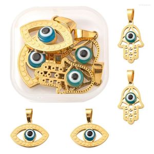 Pendant Necklaces 4pcs/Box 304 Stainless Steel Hamsa Hand Pendants For DIY Bracelet Necklace Fashion Jewelry Making Decor With Glass Eye