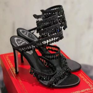 Black Crystal Chandelier high-heeled sandals 95mm luxury diamond serpentine wrapped Roman high heels Rhinestone Silver designer banquet dress shoes 35-43