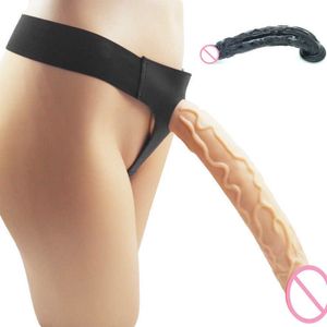 Articoli di bellezza Cinghia lesbica su dildo Super enorme cavallo Grande cazzo Giocattoli sexy Soft Ons Giant Long Dick Pelle su imbracatura